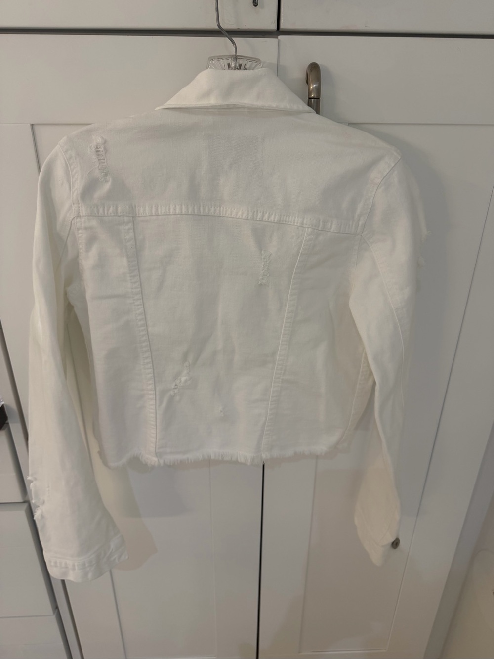 Pistola White Distressed Cropped Denim Jacket w/Frayed Hem Small Great condition - Picture 7 of 9